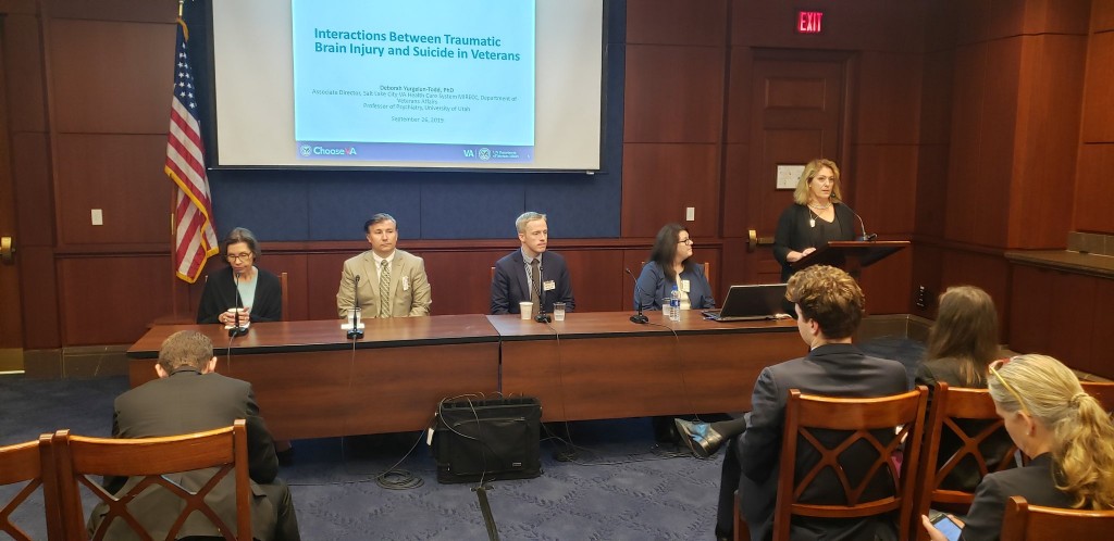 American Pyschological Association Director of Veteran & Military Heath,Heather Kelly provides opening statements during a presentation by VA-funded scientists of cutting edge research on veteran suicide.