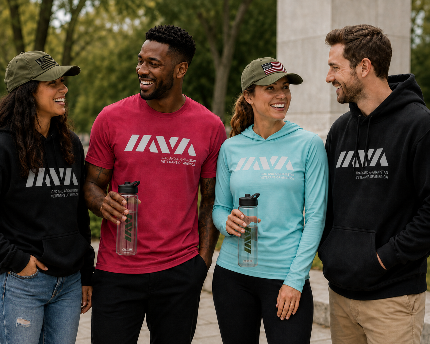 Four veterans wearing IAVA apparel
